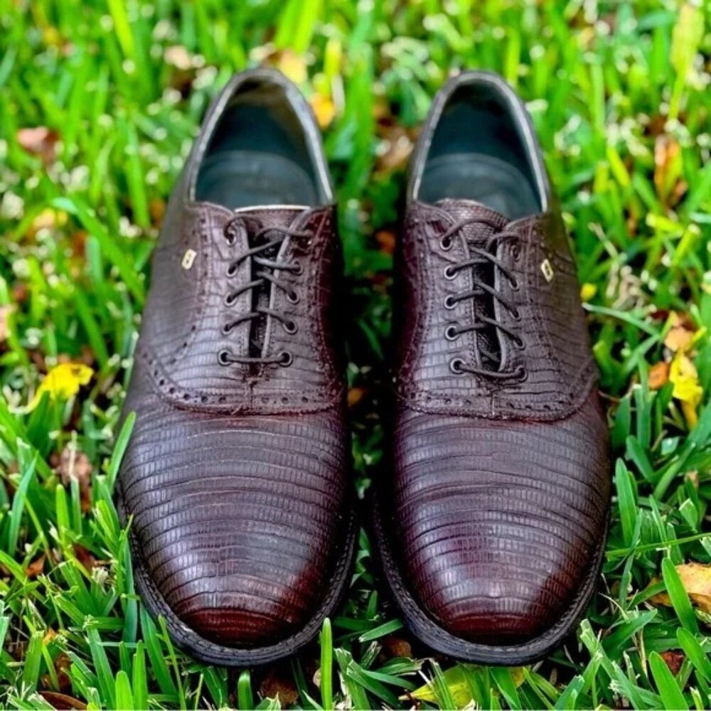 EXOTIC LIKE NEW FootJoy Classics Burgundy Tegu Lizard Golf Shoes Men's 13R